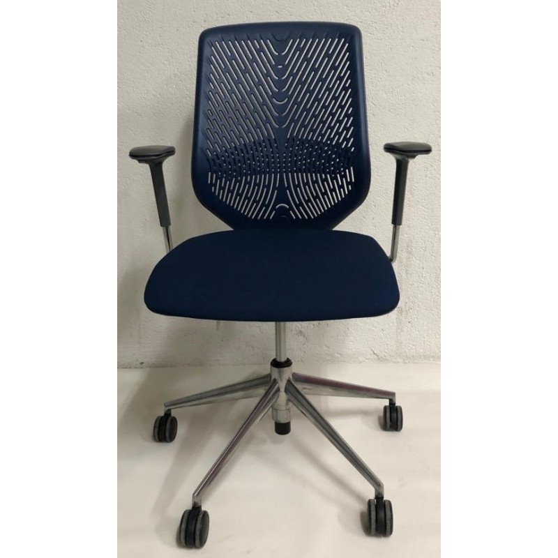 Silla Giratoria R Alto Rejilla Polipropileno Azul Sincro Brazos